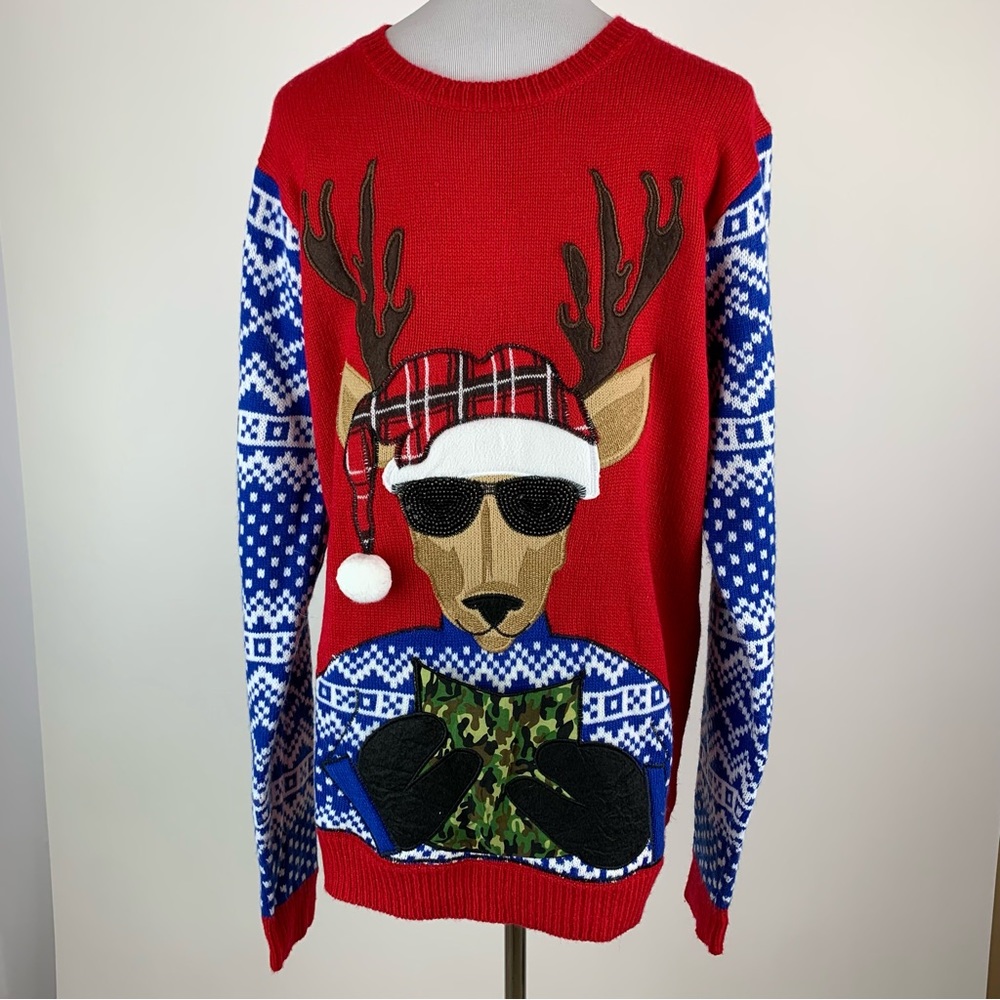 Jolly Sweaters Christmas Reindeer Camo Sweater Medium